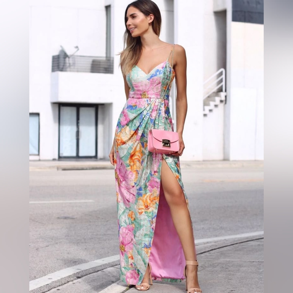 Marciano Vibrant Floral Midi Dress - Pink and Green